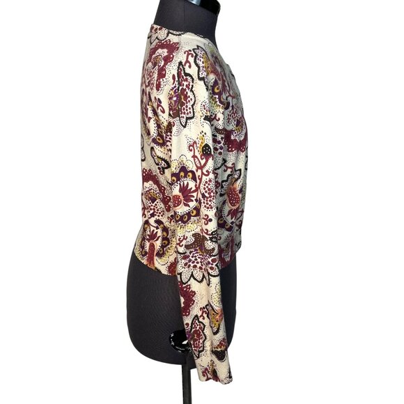 Fossil Women's Floral Cardigan Sweater Lightweight Crew-Neck Beige Purple Size L - Picture 5 of 7